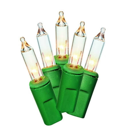 100 - Count Clear Incandescent Mini Christmas Lights, with Green Wire, 21', Holiday Time